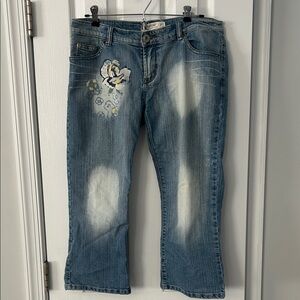 Y2K cropped painted pattern jeans by Puzzle